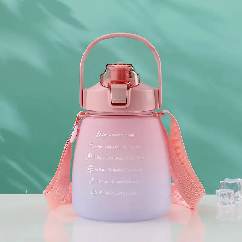 1.3L Large Capacity Sports Water Bottle with Straw Gradient Color Women's Outdoor Running Portable Plastic Bottle