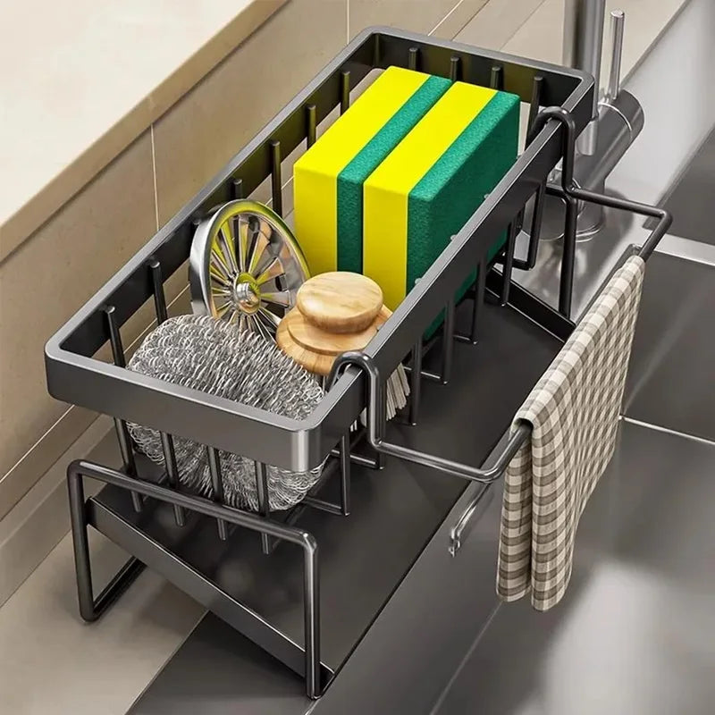 1-Pack Heavy-Duty Kitchen Sink Caddy - Rust-Resistant Metal Storage Rack with Drain Tray, 23×9×10cm High-Load Capacity