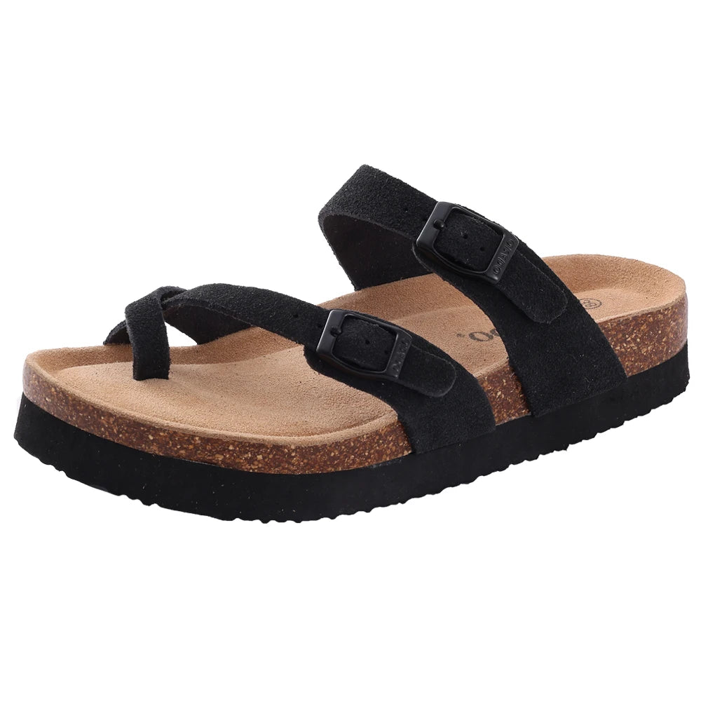Shevalues Cork Sole Slippers For Women Men Classic Suede Summer Sandals With Arch Support Fashion Orthopedic Beach Cork Shoes