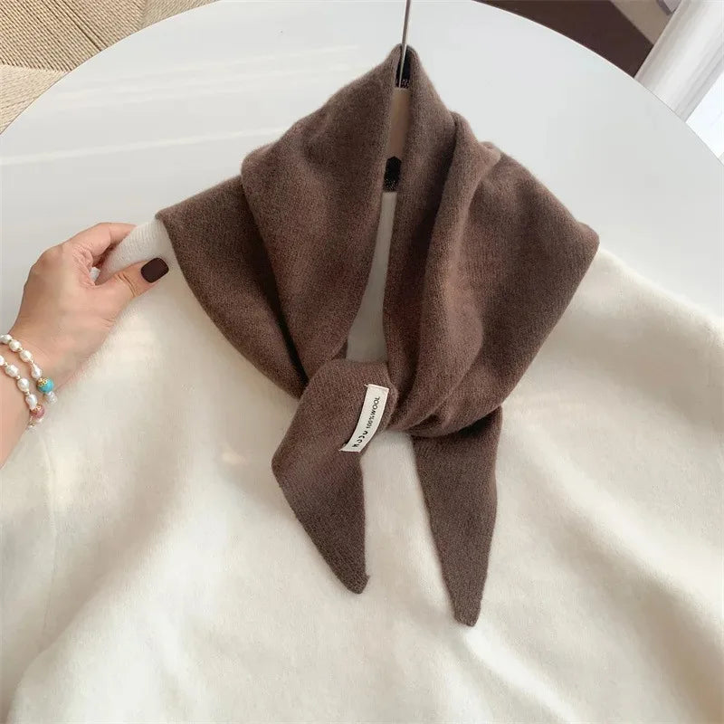 Korean Stripe Triangle Scarf 100% Wool Triangular Scarf Men Women British Niche Headscarf Knitted  Multi-functional Warm Scarf
