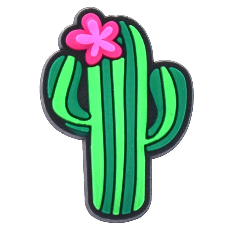 1PCS New Spring Outing Shoe Charms Flower Car Fashion Garden Shoe Accessories For Girls Party Gift PVC Button DIY Cactus Decor