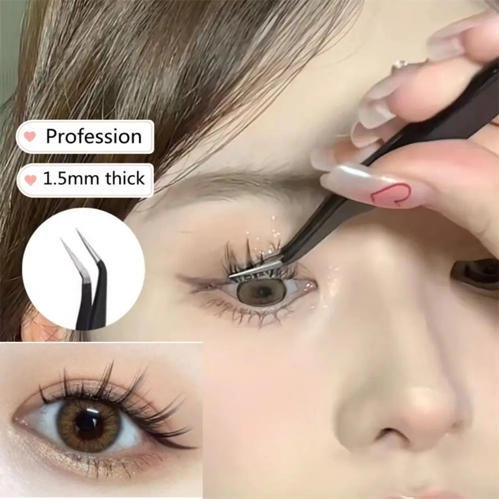 Hot Straight Tweezers Curved Stainless Steel Eyelash Curler Black Eye Makeup Tools Eyelash Extension