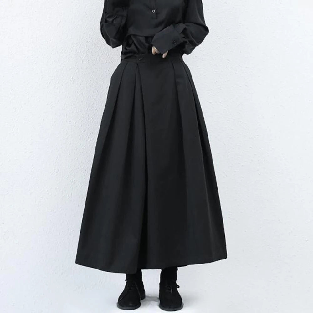 2024 New Fashion Trend Gothic Loose Casual Culottes Men'S Japanese Wide-Leg Pants Street Wear Dark Black Trousers Mens Clothes