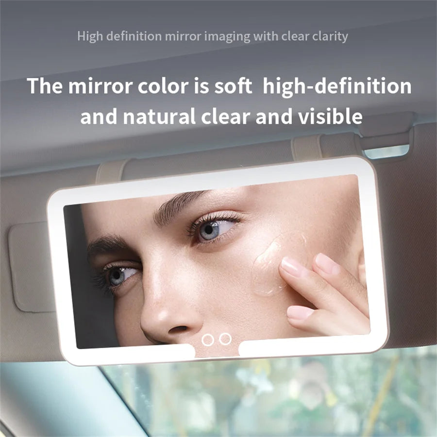 Car Interior Mirrors Sun Visor Plate LED HD Makeup Mirror for Girls Women Rechargeable Fill Light Universal Thin Vanity Mirror
