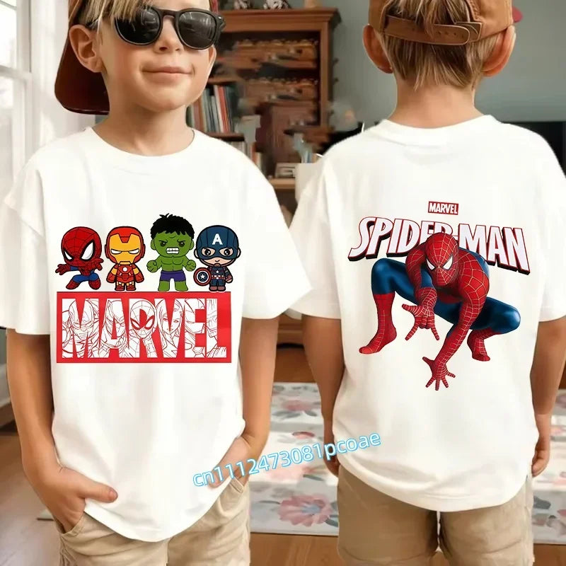 Kids Summer Cute Spider-Man Print Children's Short-Sleeved T-Shirt for Girls Boys 100% Cotton - Fashionable Short Sleeve