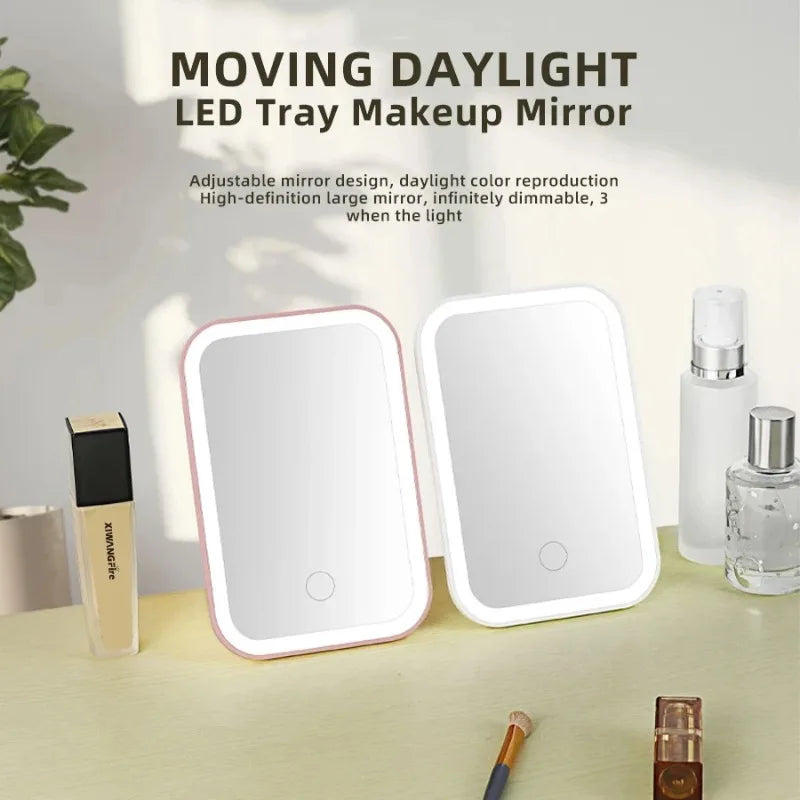 LED Touch Screen Makeup Mirror Folding Mirror Lighted Makeup Mirror 3 Colors Light Modes USB Rechargeable Cosmetic Mirror