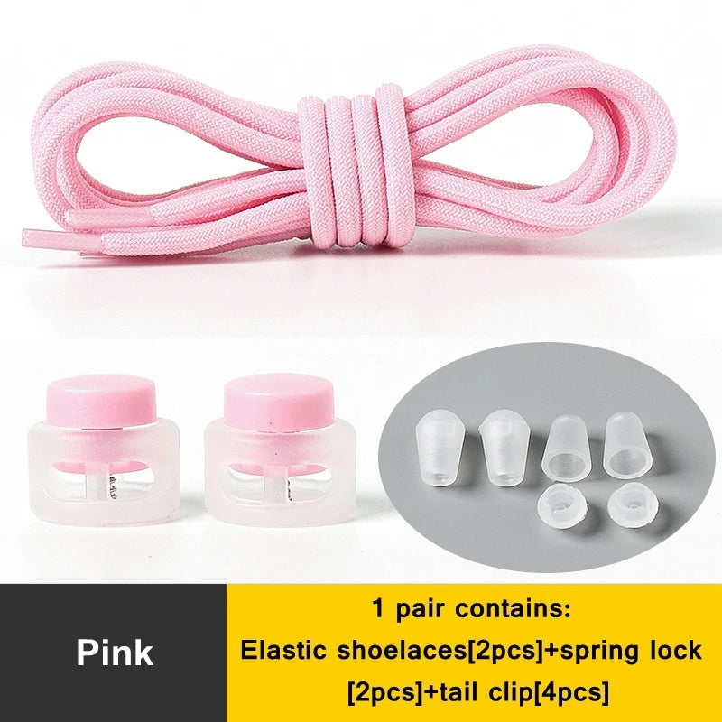 1 Pair Lazy Laces Elastic For Sneakers Snap Lock Shoelaces Without Ties Suitable For Children And Adults Round Shoelace Artifact
