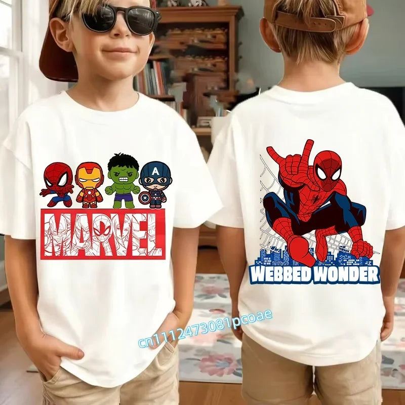 Kids Summer Cute Spider-Man Print Children's Short-Sleeved T-Shirt for Girls Boys 100% Cotton - Fashionable Short Sleeve