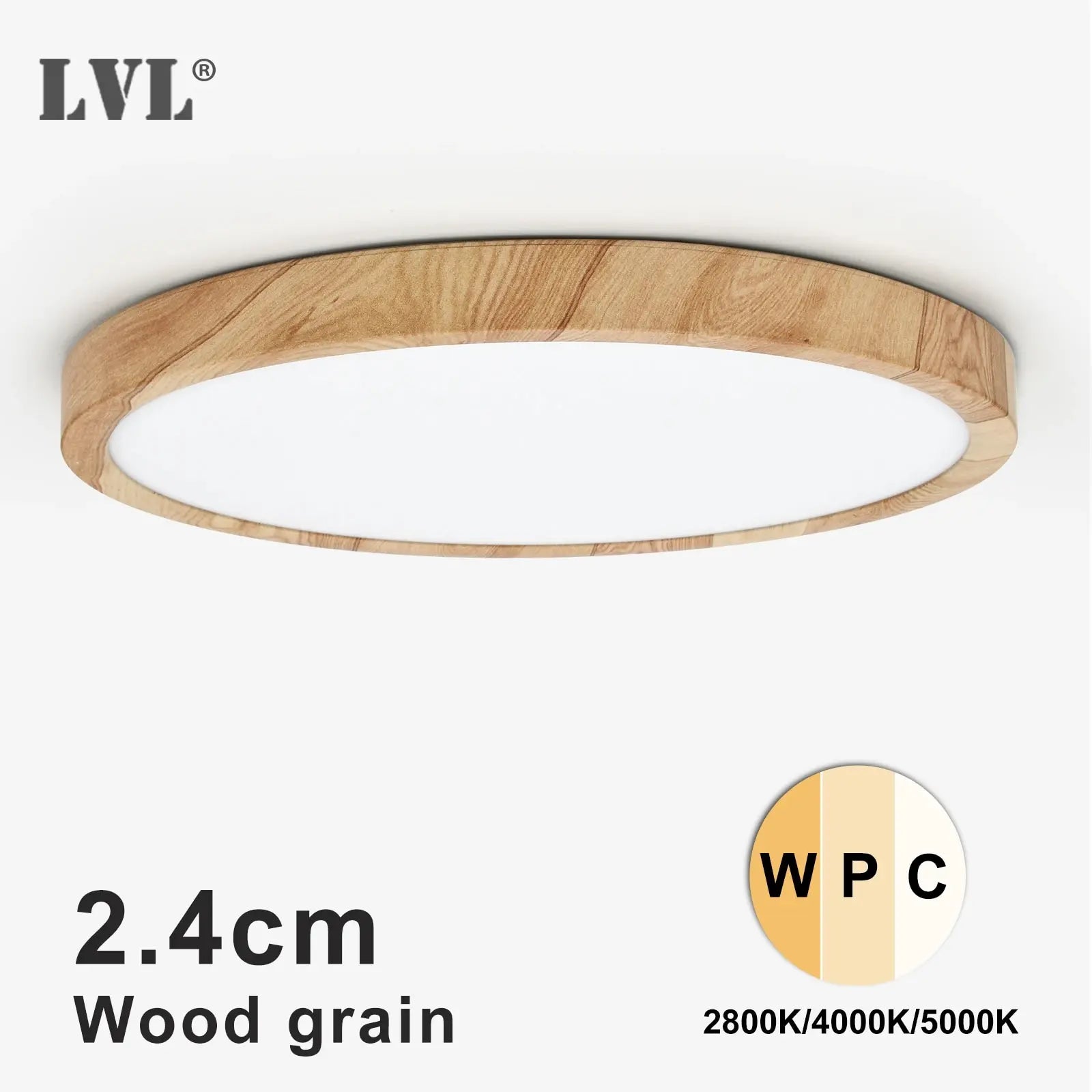 LVL LED Ceiling Light Wood Grain & White 3 in 1 Lighting Colors Home Lighting Kitchen Bedroom Bathroom Round Flush Ceiling Lamp