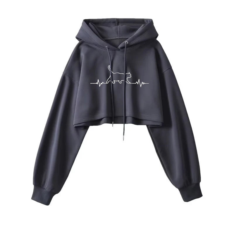 Sexy Short Hooded Sweatshirts Women Fashion Solid Color Long Sleeve Crop Tops Korean Streetwear Pullover Hoodies Female