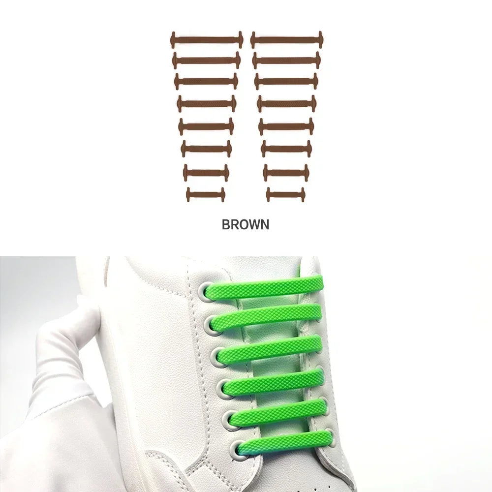 New 16Pcs Elastic Shoe Laces All Sneakers Silicone Stretch Shoelaces Unisex Fashion No Tie Shoelace Rubber Band Shoelaces