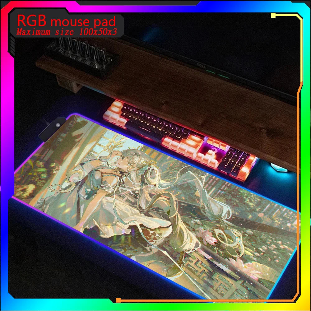 HD print wuthering Wave Jinhsi Rgb Mouse Pad Xxl Steelseries Laptop Mat Backlit Keyboard Gamer Girl Table Pads Deskpad Mause pad