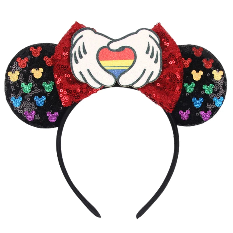 2025 New Style Mickey Minnie Ear Headband Sequin Bows Girl Adult Kids Halloween Party Cosplay Hair Accessories Princess Hairband