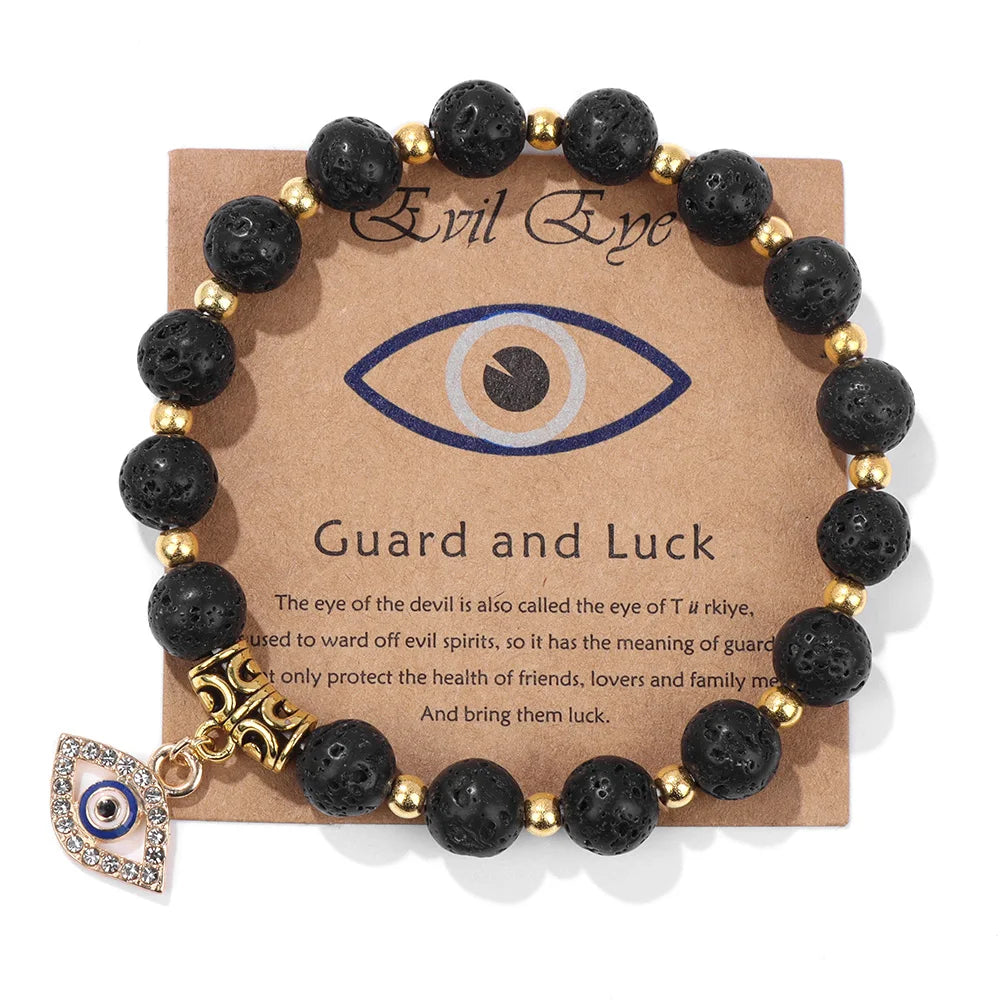 Green Aventurine Stone Card Bracelet Turkish Evil Eye Pendant Bracelets For Women Men Luck Protection Pray Meditation Jewelry
