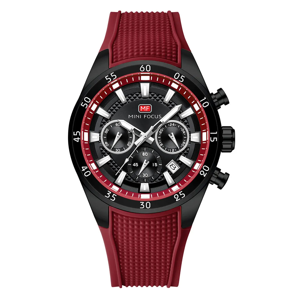 MINI FOCUS Men's Quartz Watch Multifunctional Chronograph Luminous Waterproof Casual Sport Wristwatch with Silicone Strap 0627G