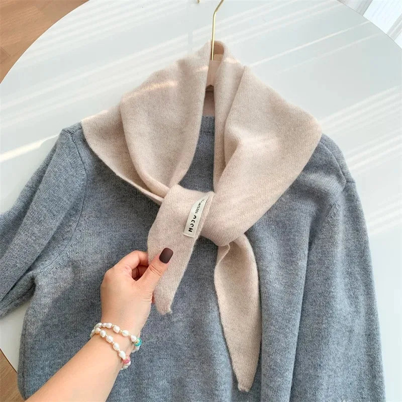 Korean Stripe Triangle Scarf 100% Wool Triangular Scarf Men Women British Niche Headscarf Knitted  Multi-functional Warm Scarf