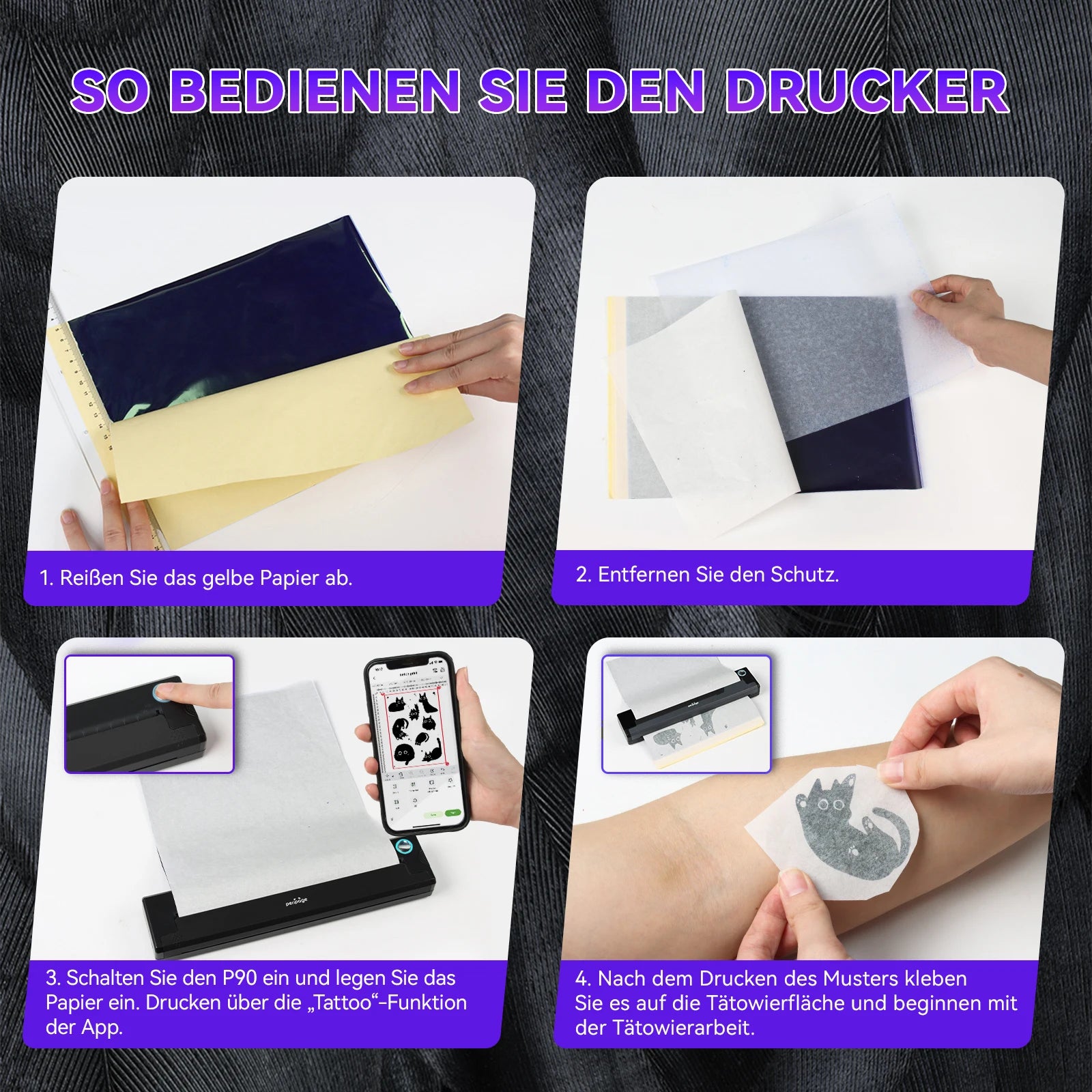 PeriPage P90 Thermal Tattoo Stencil Printer, Wireless Tattoo Machine with 5pcs Free Transfer Paper - Compatible with Phone & PC