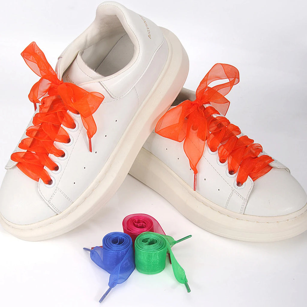 1 PAIRS Fashion Shoe Laces Silk Satin Ribbon Shoelaces Soft Casual Flat Shoestrings for Sneaker 2.5CM Wide&more choices of color