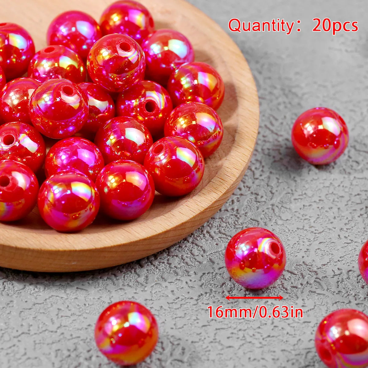 Pen Beaded Acrylic Round Loose Beads AB Color 16mm 20Pcs for Jewelry Making Handmade Craft Supplies Bracelet Necklace Earring