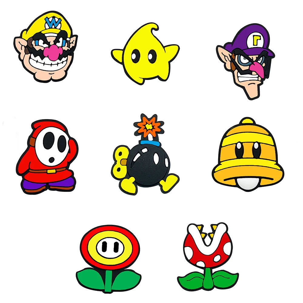 1-100Pcs Jumping Brothers Game Series Shoes Charms PVC Shoe Bag Accessories For Clogs Sandals Decoration Buckle Kids Gifts