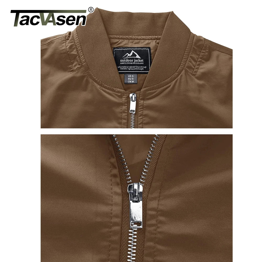 TACVASEN Spring Fall Thin Bomber Jackets Mens Jacket Lightweight Casual Windbreaker Zip Pockets Coats Biker Outwear Outdoor Male