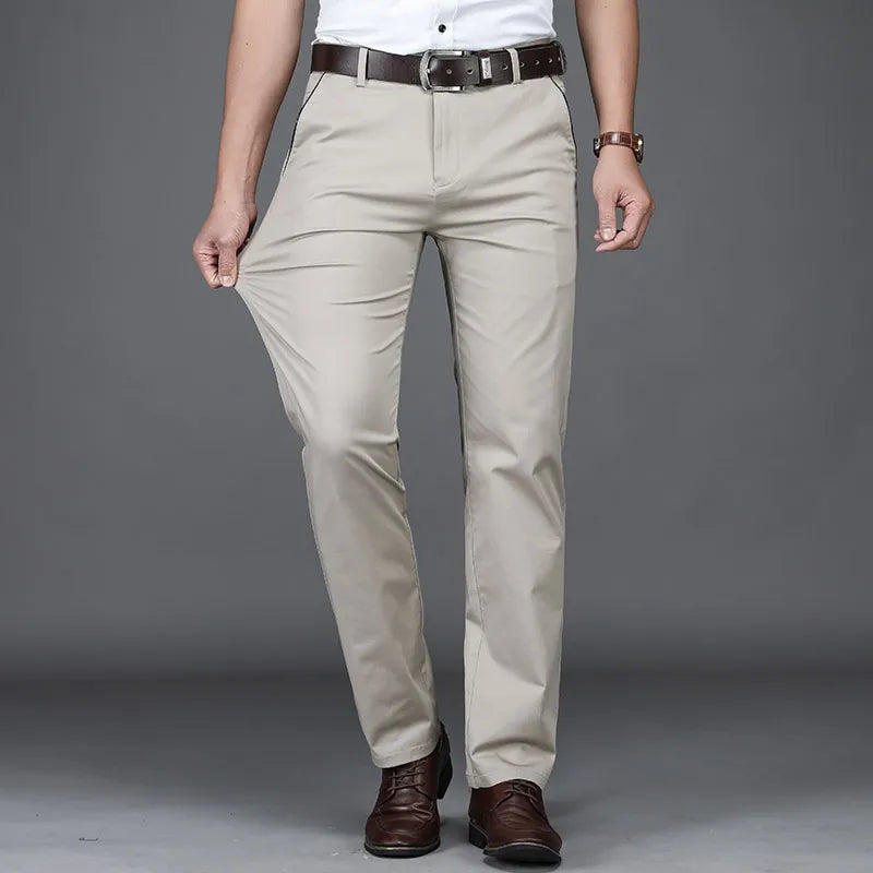 Classic Style Summer Men's Thin Cotton Casual Pants Business Fashion Stretch Loose Straight Beige Trousers Male Brand Clothes