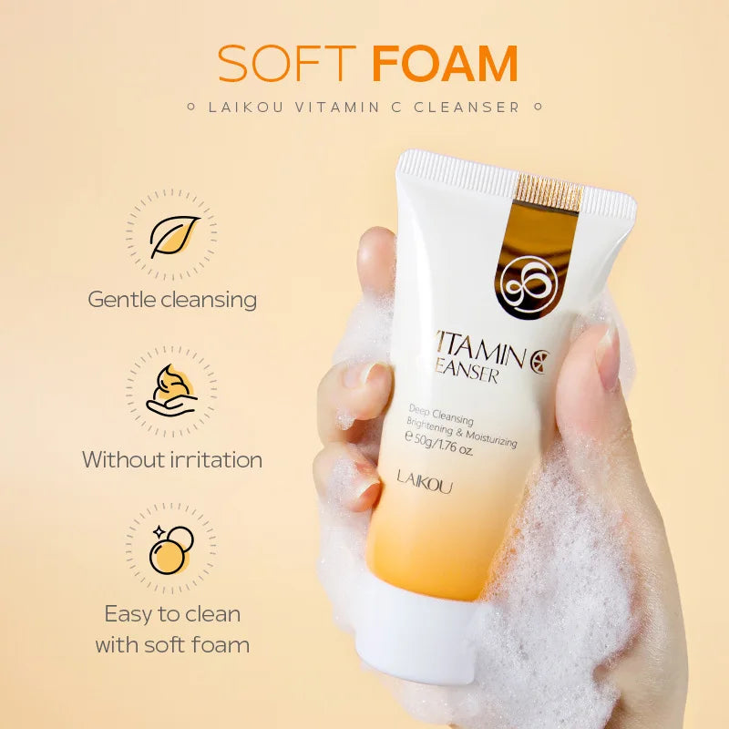 LAIKOU 50g Vitamin C Facial Cleanser Brightening Moisturizing Deep Cleansing Foam Dense Amino Acid Gentle Cleanser Face SkinCare