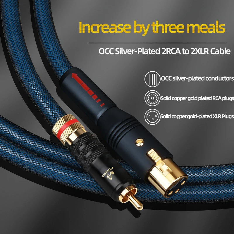 ATAUDIO HiFi 2RCA to 2XLR Audio Cable High Grade OCC Silver Plated 2RCA Male to 2XLR Balanced Male/Female Cable for Speaker