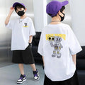 2026 Summer Children's Robot Fashion Short sleeved Top+Sports Shorts Casual Cotton Comfort Set