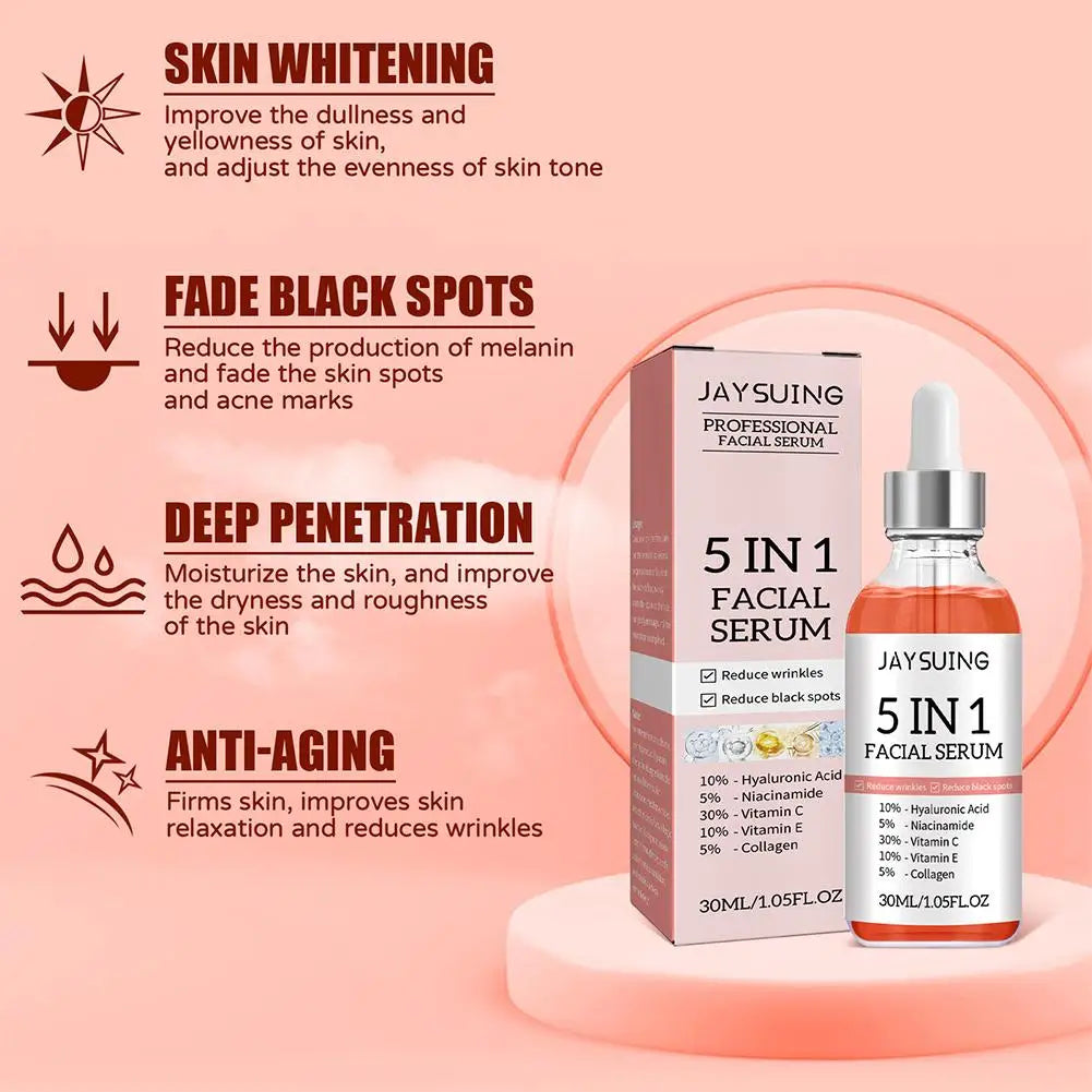 5 In 1 Face Serum Vitamin C Moisturizing Whitening Anti Wrinkle Aging Niacinamide Hyaluronic Acid Facial Serum SkinCare 30ml