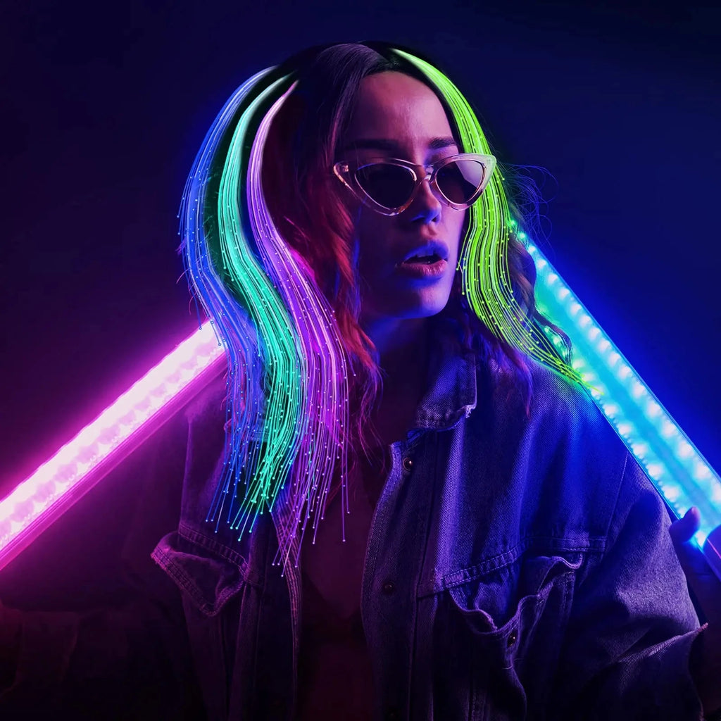5/30PCs Colorful Luminous Braids Butterfly Glitter Fiber Optic Hair LED Silk Braids Bar Prom Aid Supplies Hairband Hair Decor