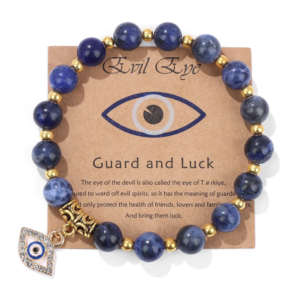 Green Aventurine Stone Card Bracelet Turkish Evil Eye Pendant Bracelets For Women Men Luck Protection Pray Meditation Jewelry