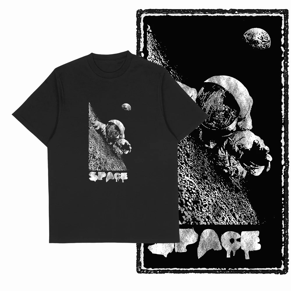 Coolmind SA 100% Cotton astronaut Graphic T shirt fo men Cool Moon print Big Size men tshirt BLACK men's novelty tee shirt