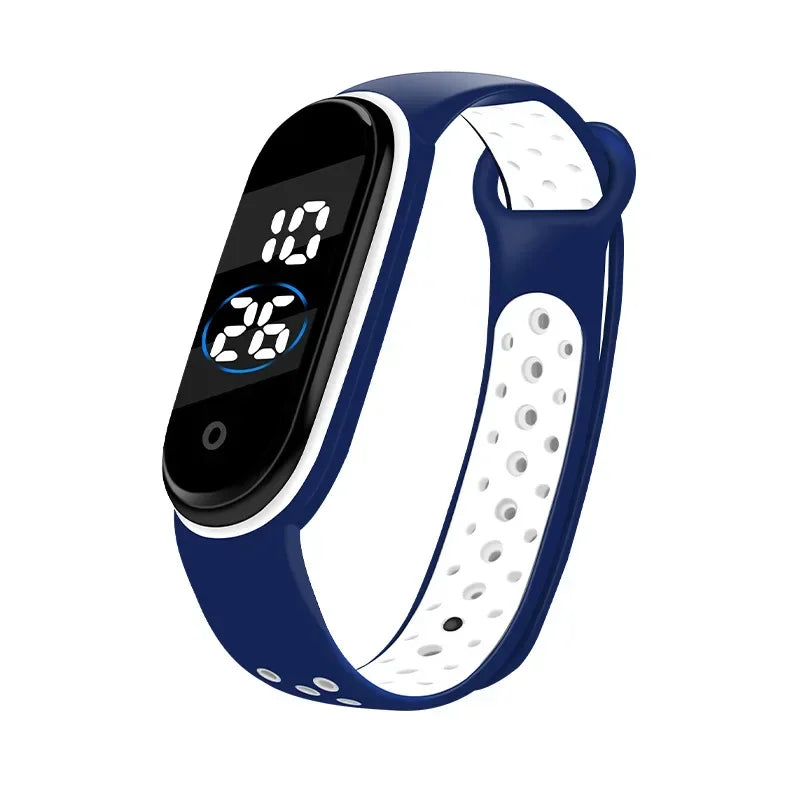 Waterproof Kids Sports Watch Children Smart Touch Screen LED Digital Watch Two Tone Silicone Strap Men Women Watch Student Clock