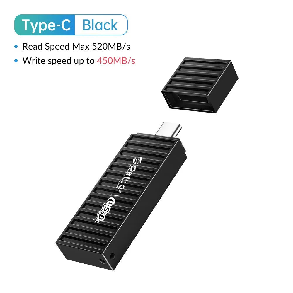 ORICO USSD Solid State U Disk 520MB/S Flash Drive 128GB 256GB 512GB 1TB  USB3.2 PenDrive Black Metal  Container Design Hard Disk