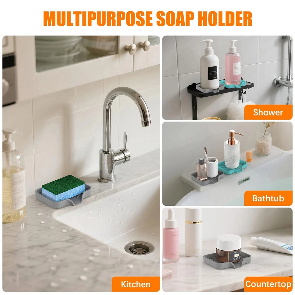 1/2Pcs Silicone Sink Storage Tray, Drain Design Sponge Soap Holder