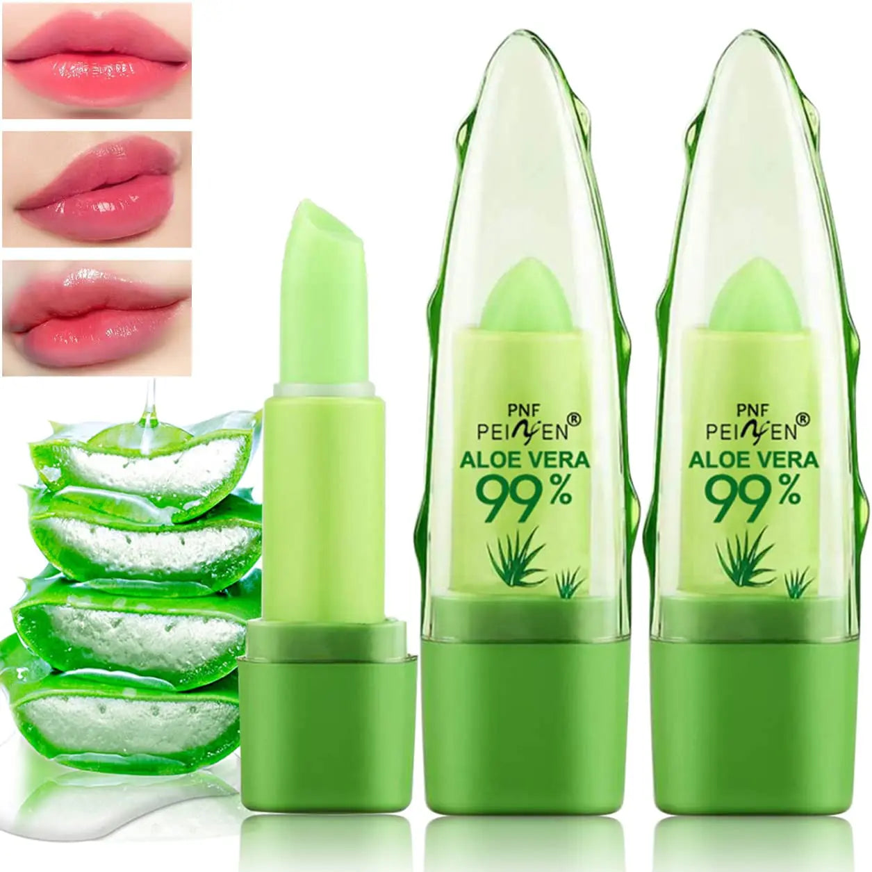 2pcs Aloe Vera Lipstick,Long Lasting Lip Care Nutritious Plumper Lip Balm,Moisturizer Color Changing Jelly Lip Gloss Makeup