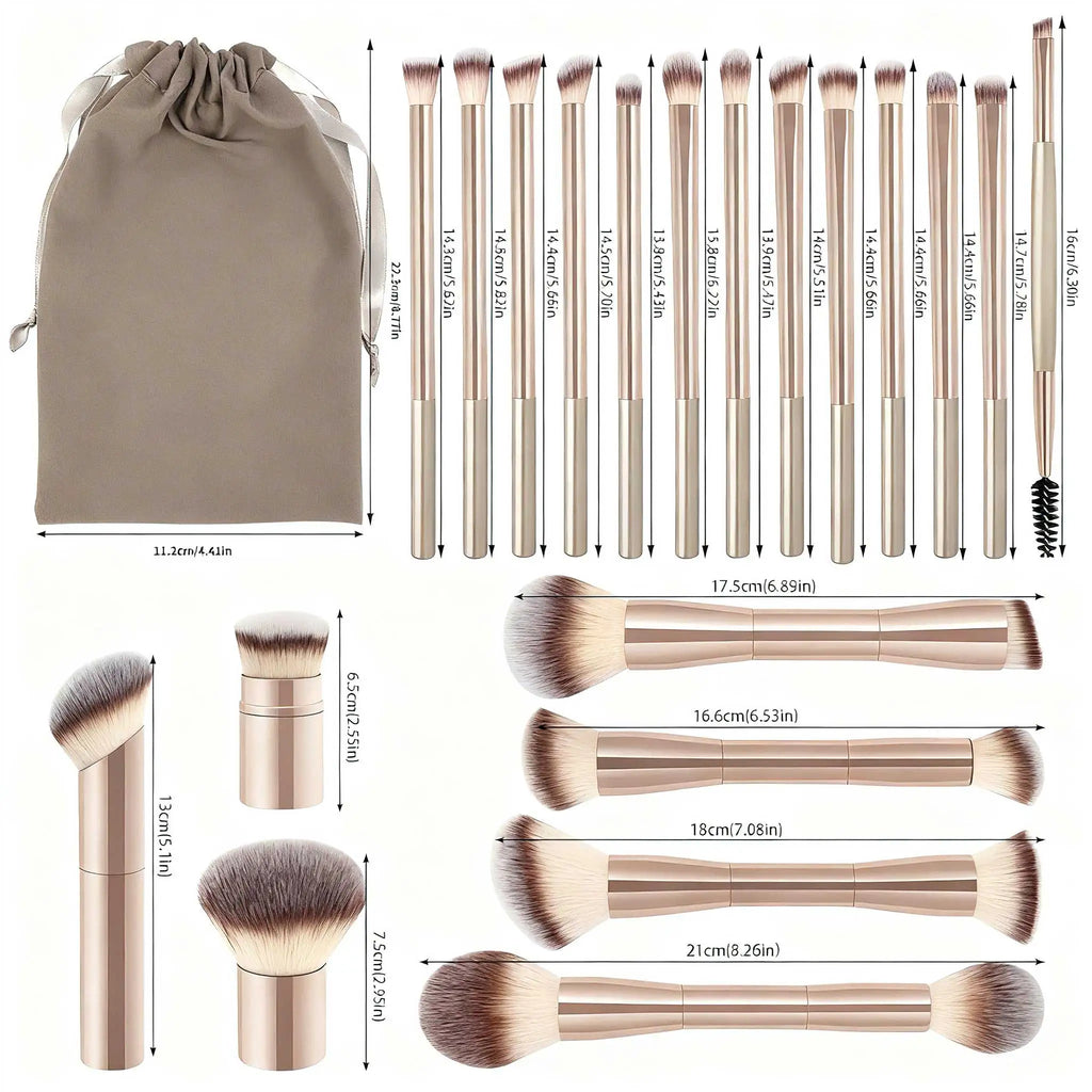 20pcs/set Pro Makeup Brushes Double Ended Foundation Concealers Blush Eye Shadows Brush for Liquid Cream Powder Blending