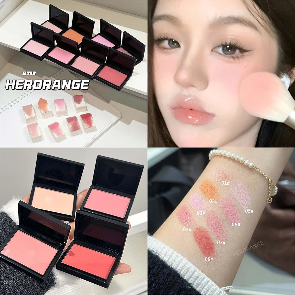 Low Saturation Silky Bean Paste Red Rouge Powder Single Color Natural Matte Cheek Blush Makeup Face Contouring Cheek Tint