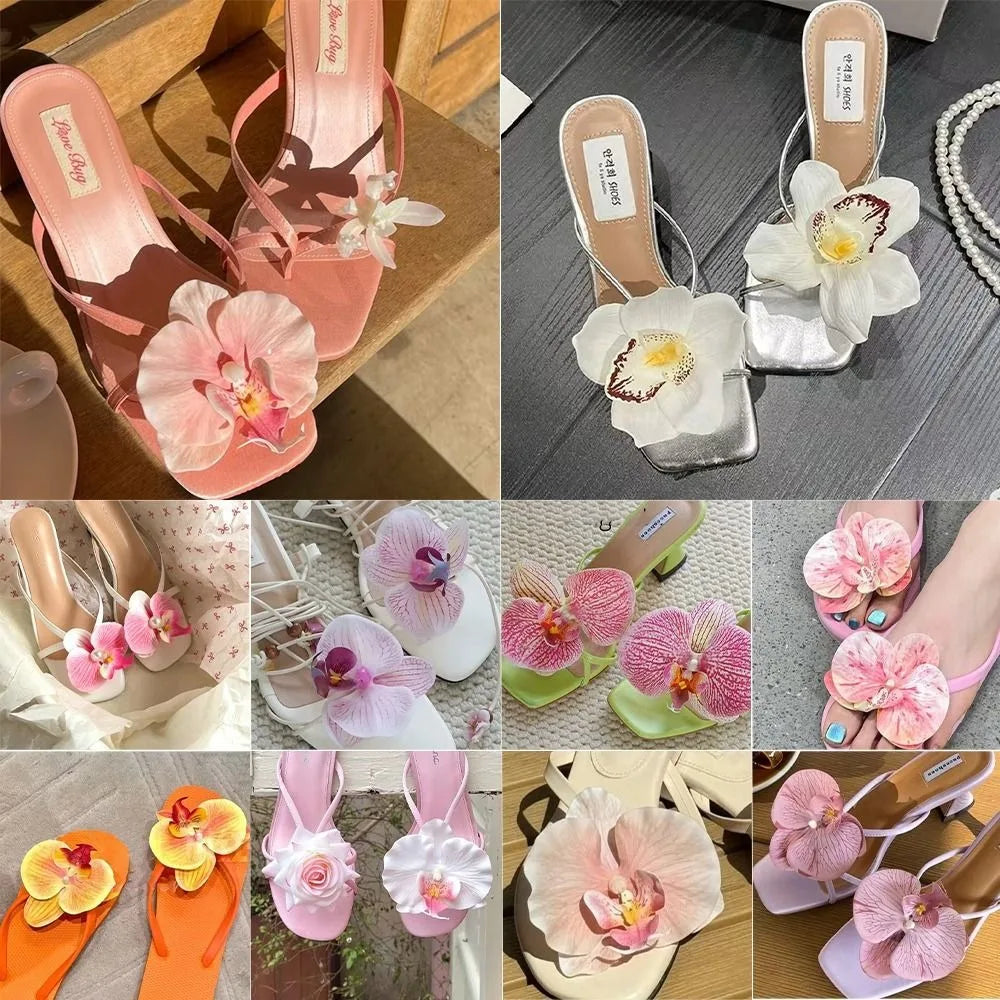 1 Pair Simulation Coloful Thai Fairy Butterfly Flower Shoe Buckles Personalized Design Butterfly Orchid Simulation Buckles Decor