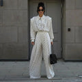 Elegant Dot Shirt Pants Women Set Casual Lapel Button Pleated Blouse Wide Leg Trousers 2026 Spring Summer Chic Lady Outfit New