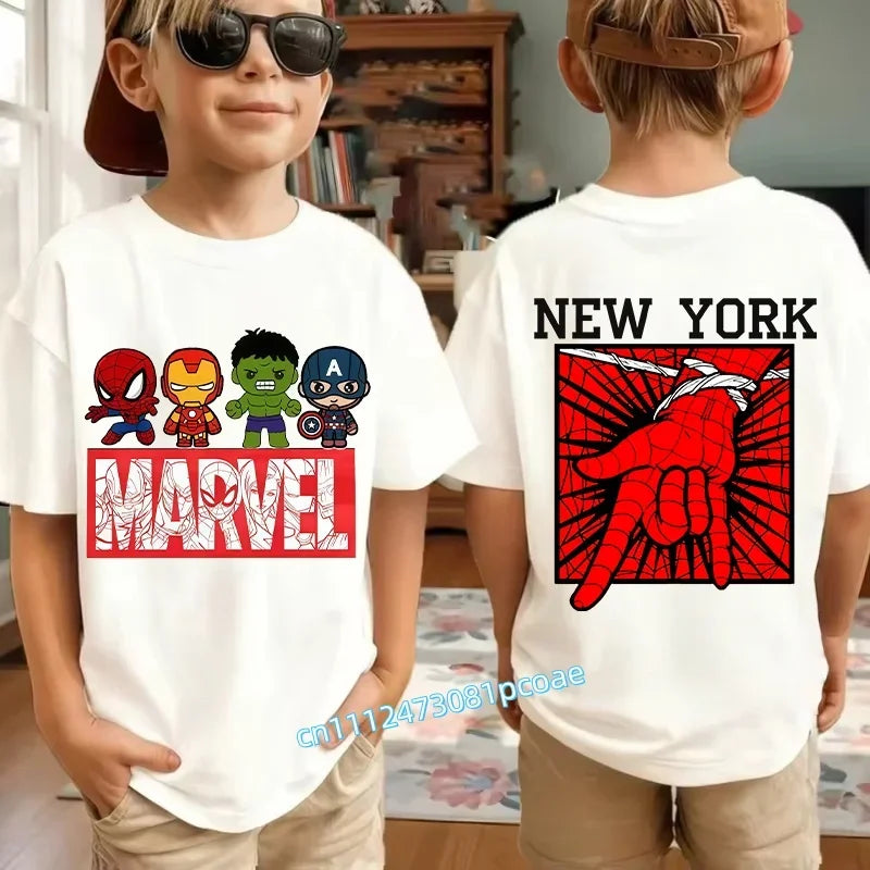 Kids Summer Cute Spider-Man Print Children's Short-Sleeved T-Shirt for Girls Boys 100% Cotton - Fashionable Short Sleeve