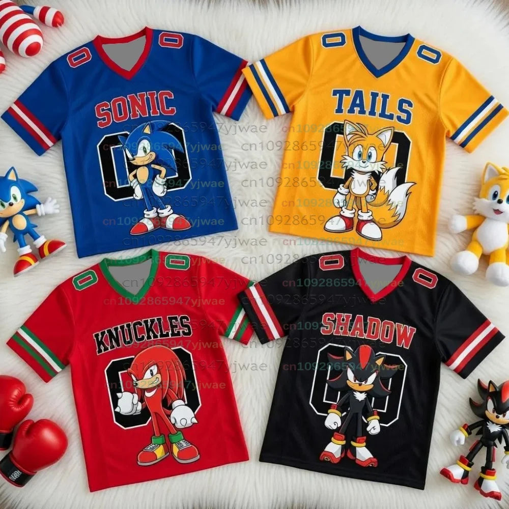Personalized Sonic  Football Jerseys For Adult/Kids Summer V-neck Sports T shirts Sonic Cosplay Clothing Kids Football T Shirts