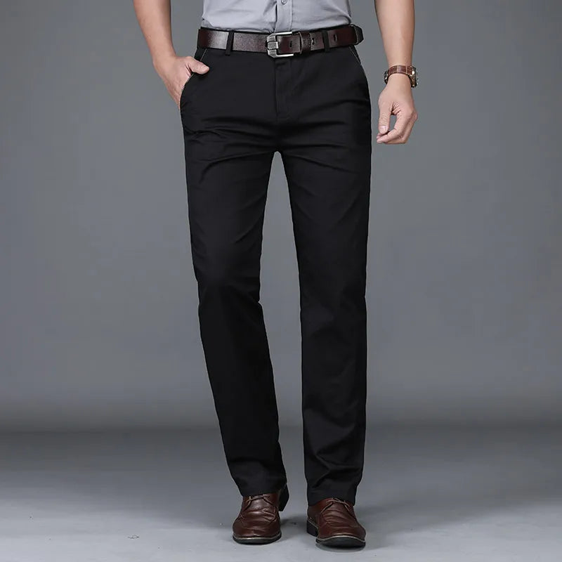 Classic Style Summer Men's Thin Cotton Casual Pants Business Fashion Stretch Loose Straight Beige Trousers Male Brand Clothes
