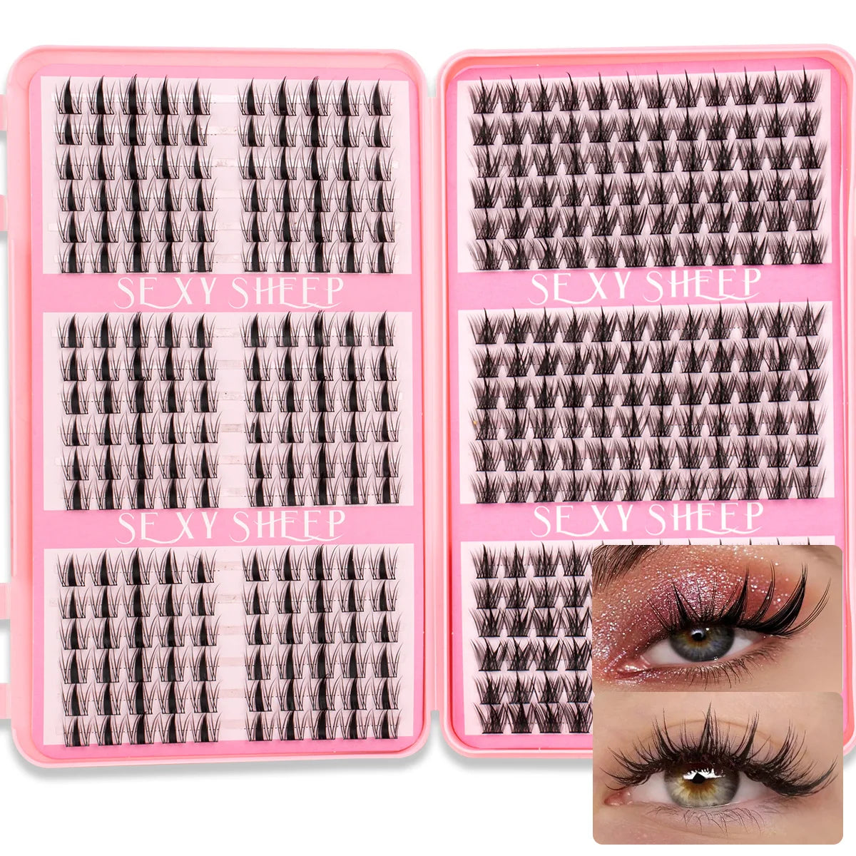 DIY Cluster Lash Large Capacity Mixed Lengths Curl Dense Eyelash Extension 3D Wispy Lash Suitable for Party and Stage Makeup