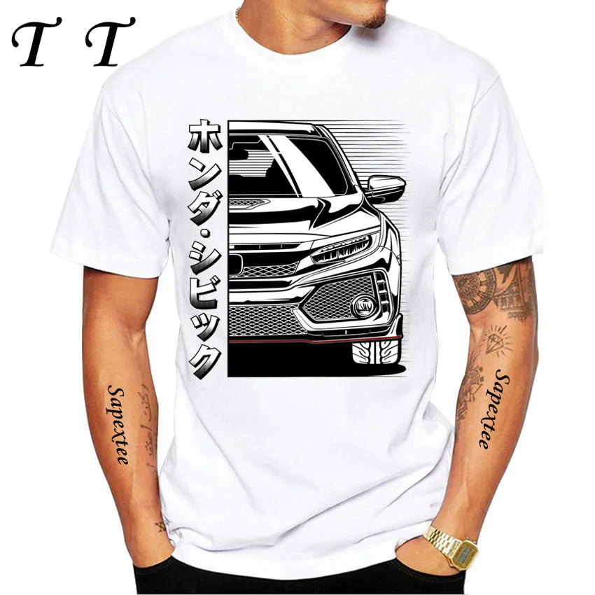 Retro Civic Type R FN2 Black T-Shirt New Summer Men Short Sleeve JDM Legends Print Tshirts Boy Casual Tops Car Sport White Tees