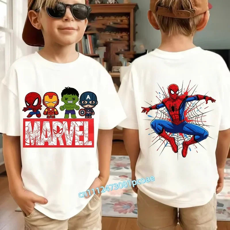 Kids Summer Cute Spider-Man Print Children's Short-Sleeved T-Shirt for Girls Boys 100% Cotton - Fashionable Short Sleeve