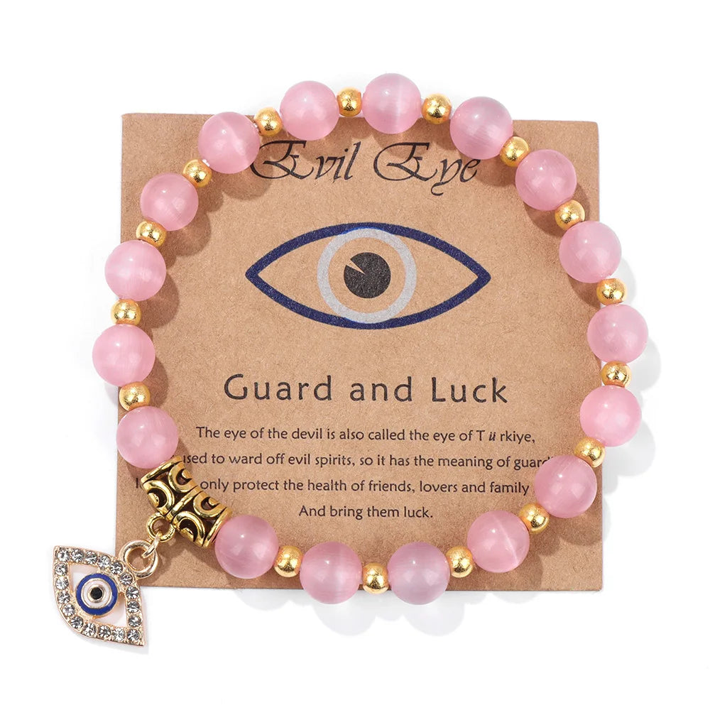 Green Aventurine Stone Card Bracelet Turkish Evil Eye Pendant Bracelets For Women Men Luck Protection Pray Meditation Jewelry