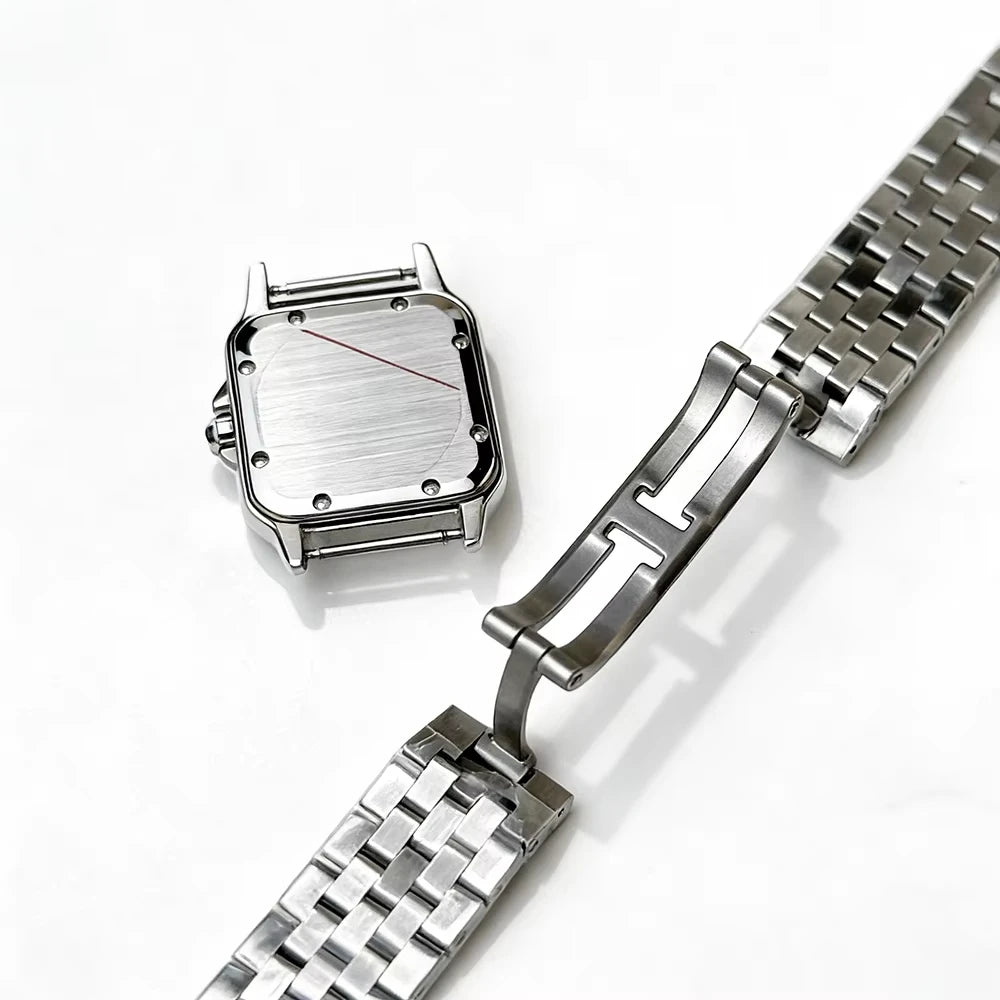26.5mm Square Diamond Watch Case Fit 19mm Dial Two Blue Sword Shape Hands for Y120 Quartz Panther Cartier Movement Mod Parts