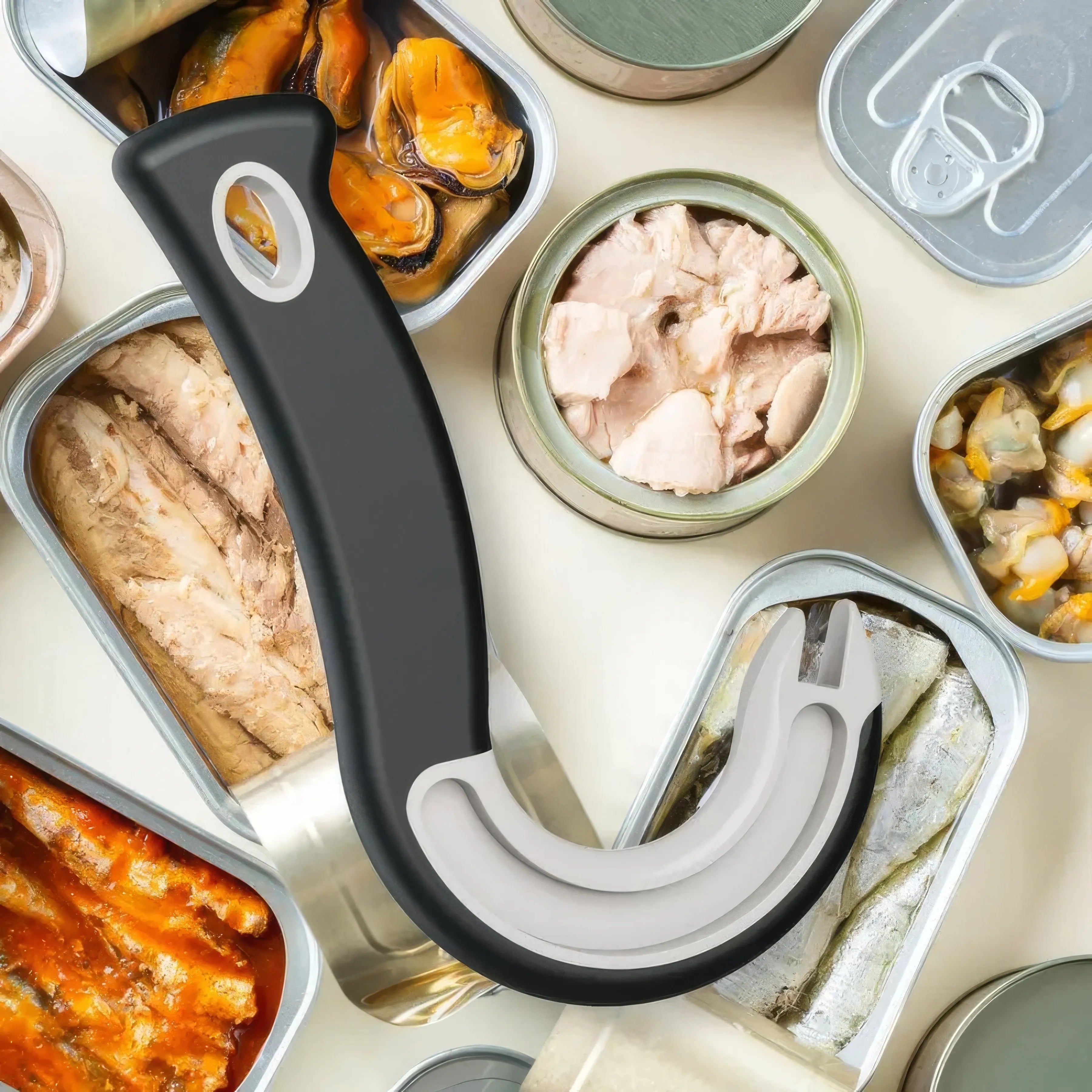 1/2 Hook Type Can Opener Black, Durable Plastic Construction, Essential for Restaurants, Modern Kitchen Tool, Brand Opener